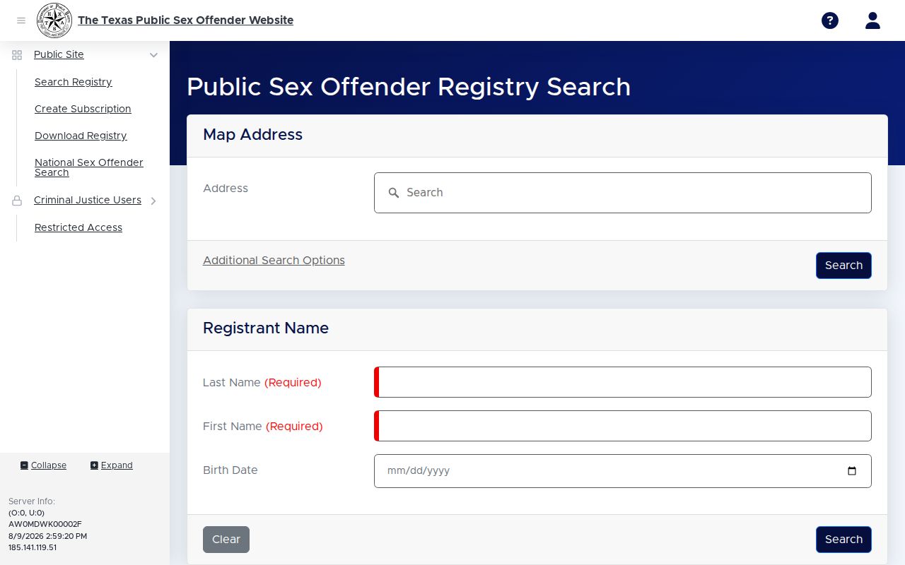 Matagorda County sex offender check on the Texas registry search