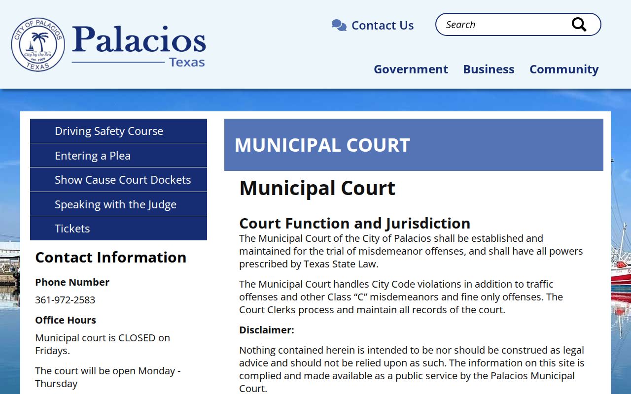 Palacios criminal history and Matagorda County municipal court records