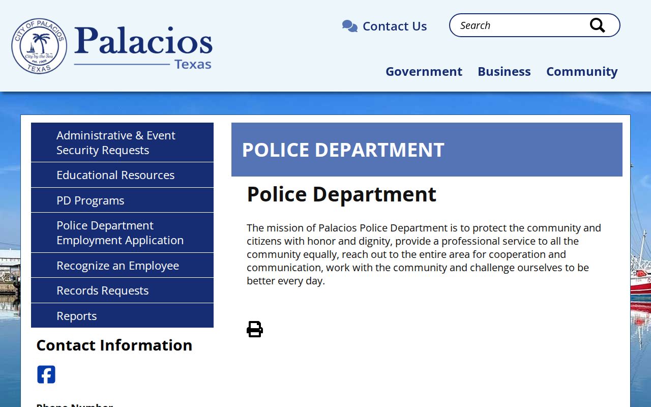 Palacios criminal history records at the Matagorda County police department