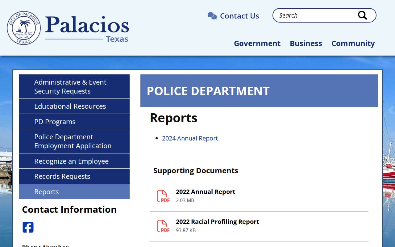 Palacios criminal records and police report requests in Matagorda County